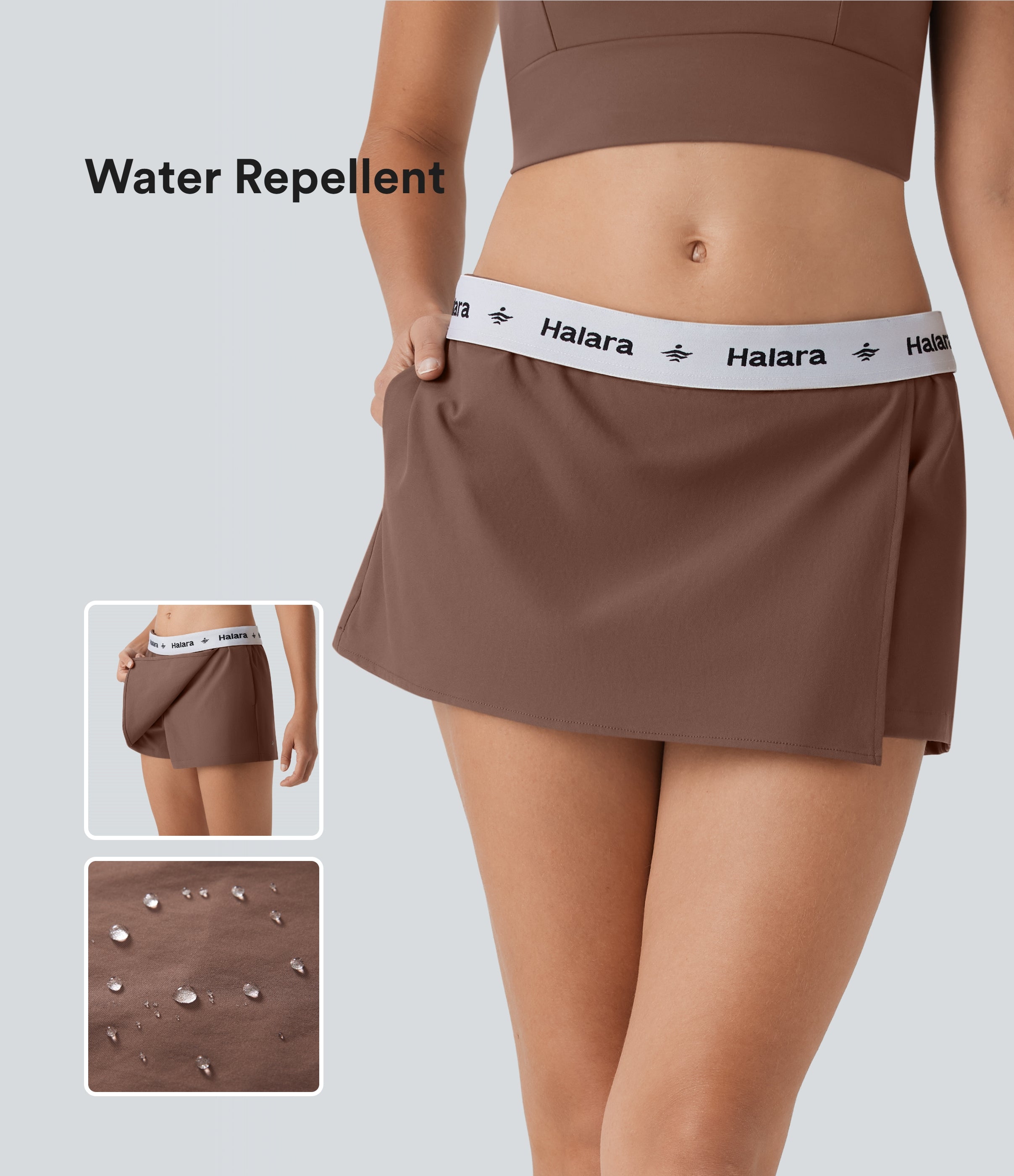 Water Repellent Mid Rise Foldover Twill Mini Tennis Skort with Pockets