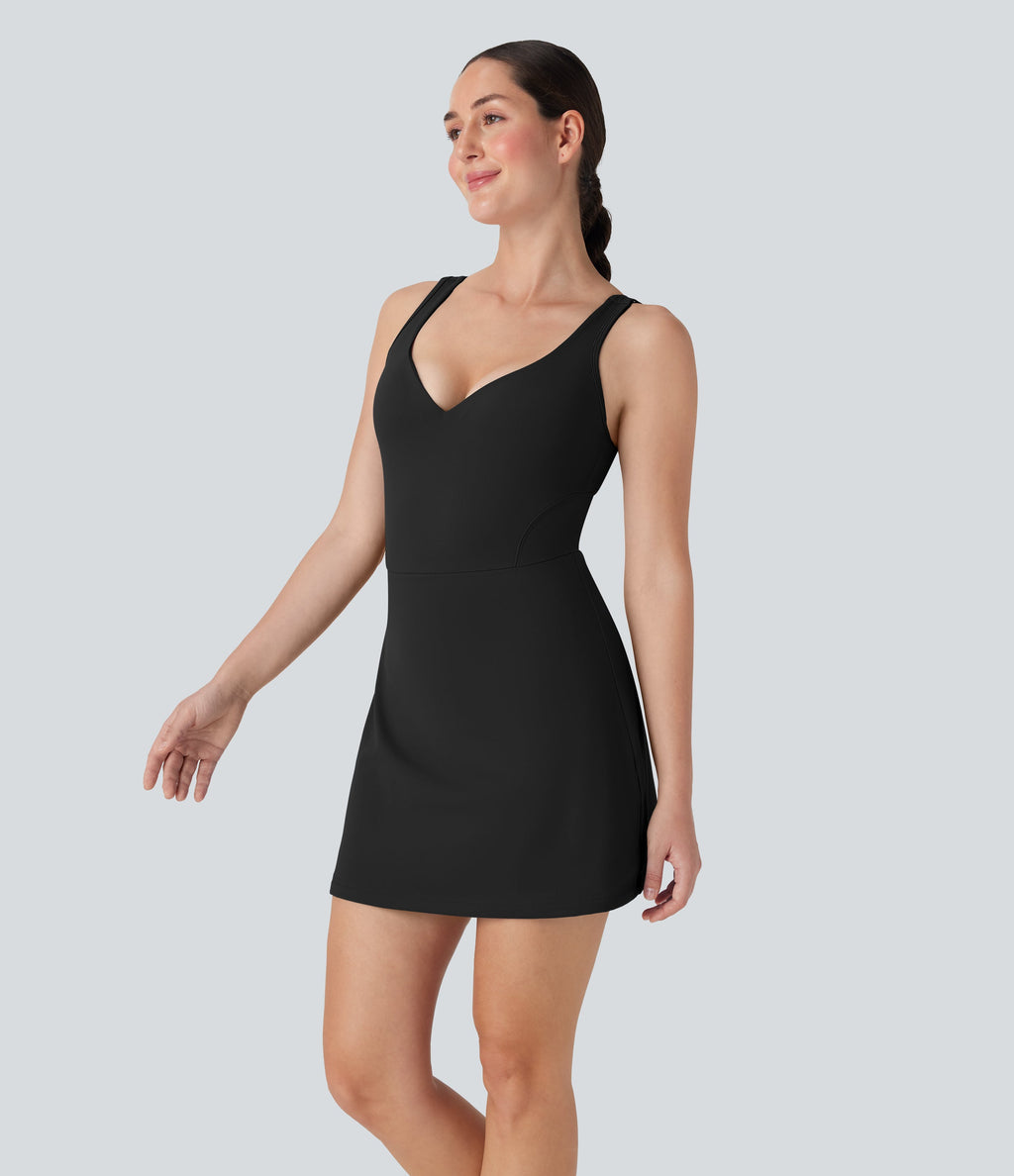 SoftlyZeroTM Plush Push-Up Molded Cups 2-in-1 Yoga Active Dress with Pockets-Easy Peezy