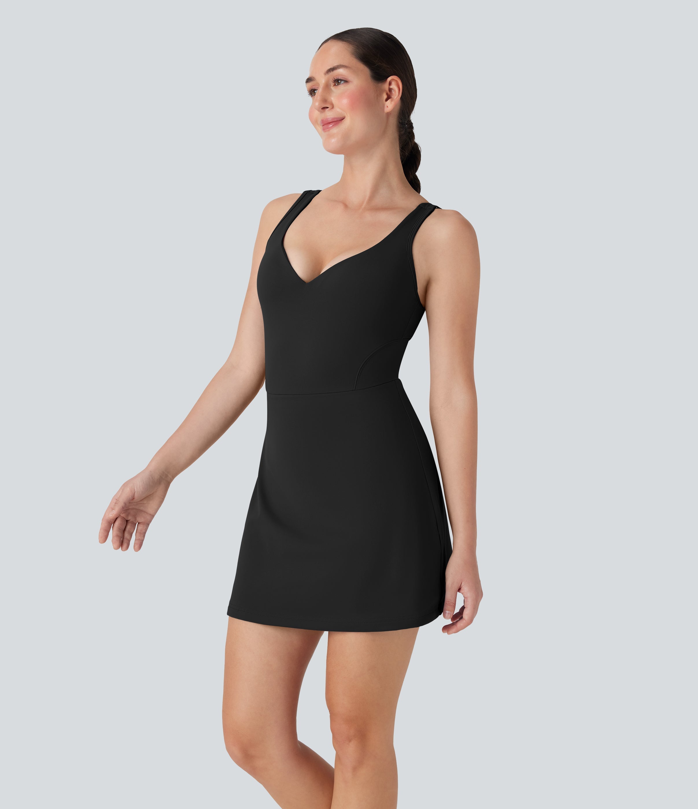 SoftlyZeroTM Plush Push-Up Molded Cups 2-in-1 Yoga Active Dress with Pockets-Easy Peezy