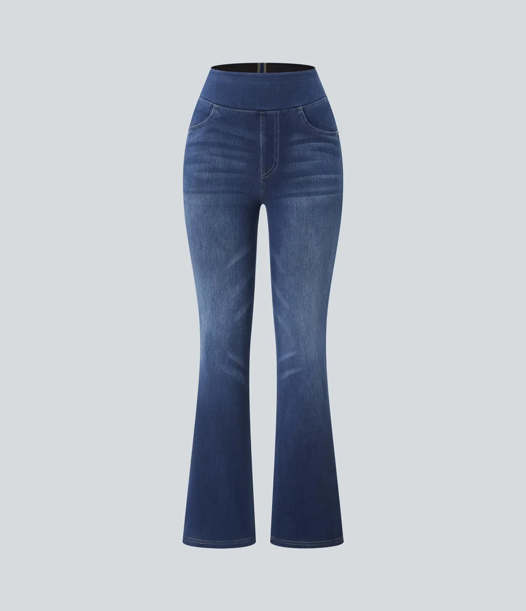 2026🔥FlexTM High Waisted Multiple Pockets Washed Stretchy Knit Casual Bootcut Jeans