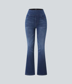 2026🔥FlexTM High Waisted Multiple Pockets Washed Stretchy Knit Casual Bootcut Jeans