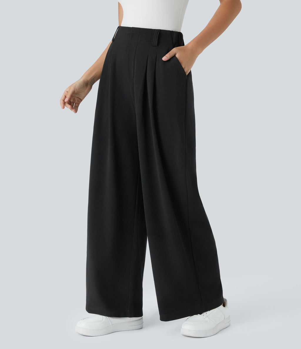 FlexTM High Waisted Side Pocket Wide Leg Waffle Work Pants