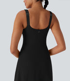 SoftlyZeroTM Plush Push-Up Molded Cups Zipper 2-in-1 Yoga Active Dress with Pockets-Easy Peezy