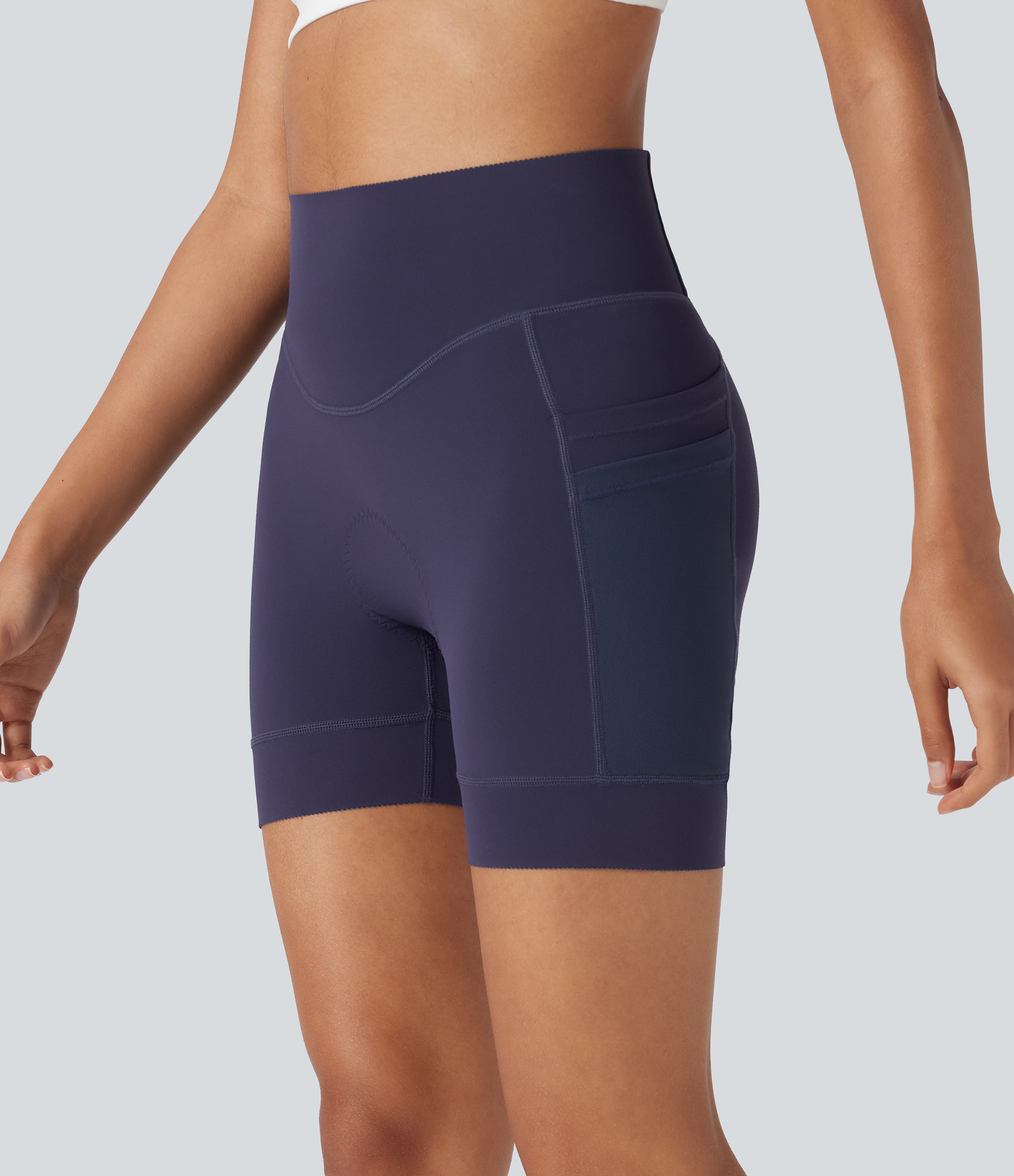 SpeedWaveTM High Waisted Contrast Mesh Quick Dry Cycling Chamois Padded Biker Shorts 5'' with Pockets