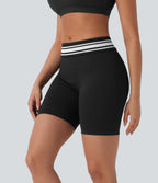 Seamless Flow Foldover High Waisted Color Block Workout Biker Shorts