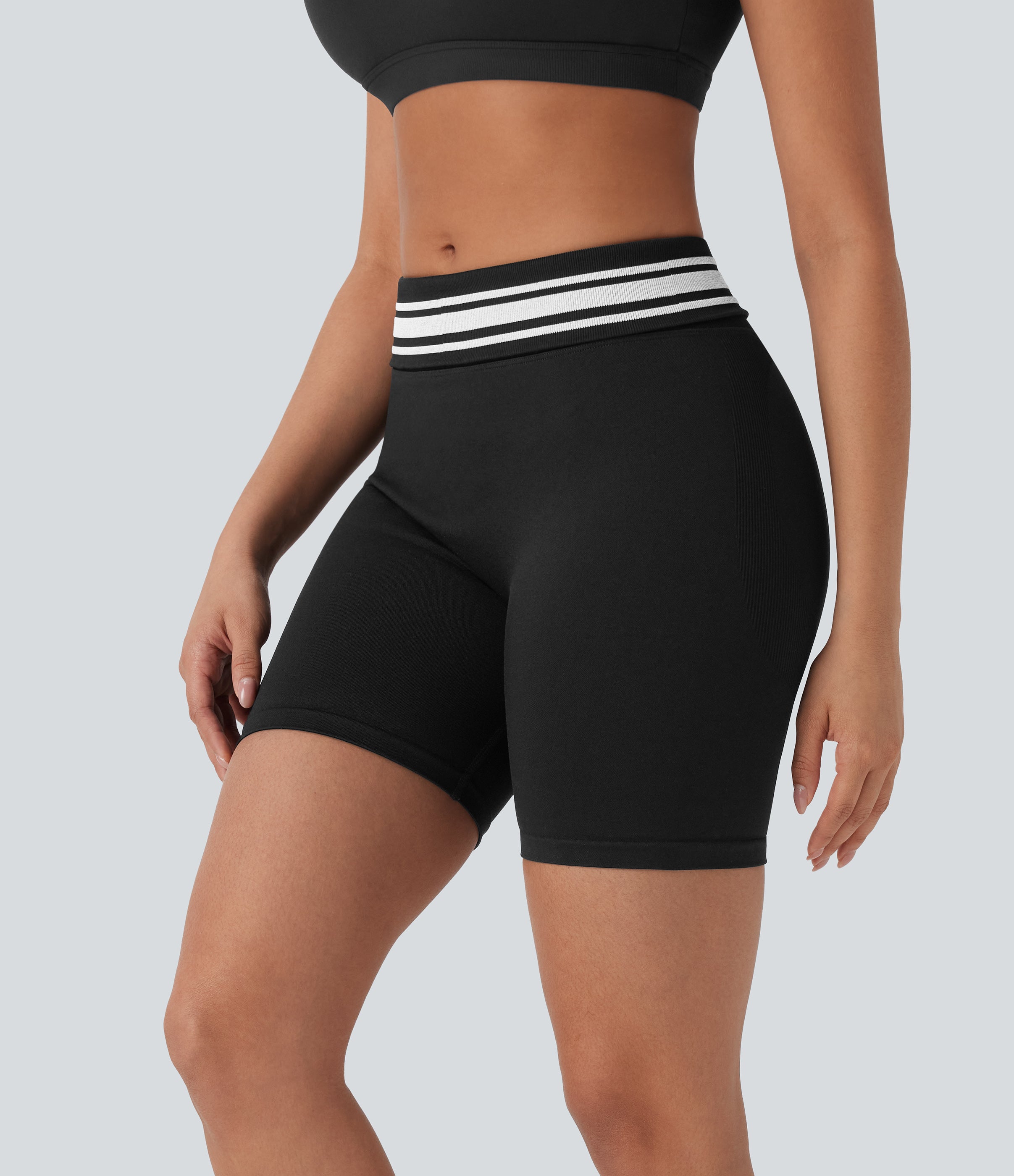 Seamless Flow Foldover High Waisted Color Block Workout Biker Shorts
