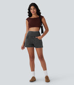 FlexTM SoCinched High Waisted Tummy Control Denim Casual Shorts 3'' with Pockets
