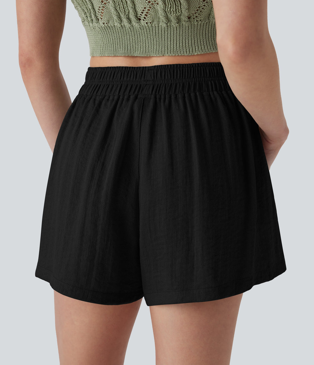 Mid Rise Linen-Feel Shorts with Pockets