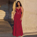 Red Petal Print Hollow One-Piece V Neck Swimsuit&Skirt