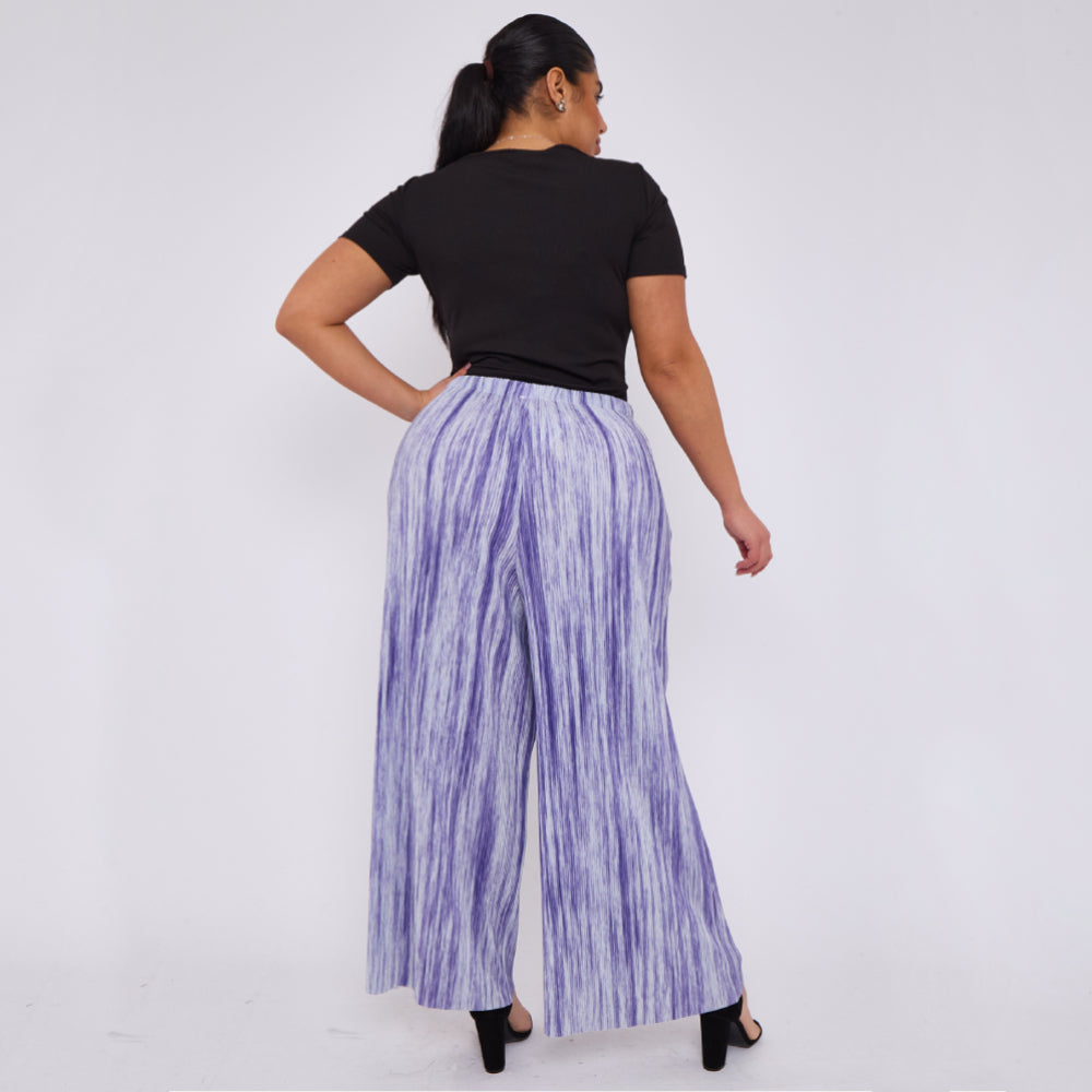 Purple Abstract Geometric Printed Stretchy Pleated Trousers for Women With Pockets