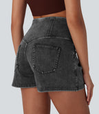 FlexTM SoCinched High Waisted Tummy Control Denim Casual Shorts 3'' with Pockets