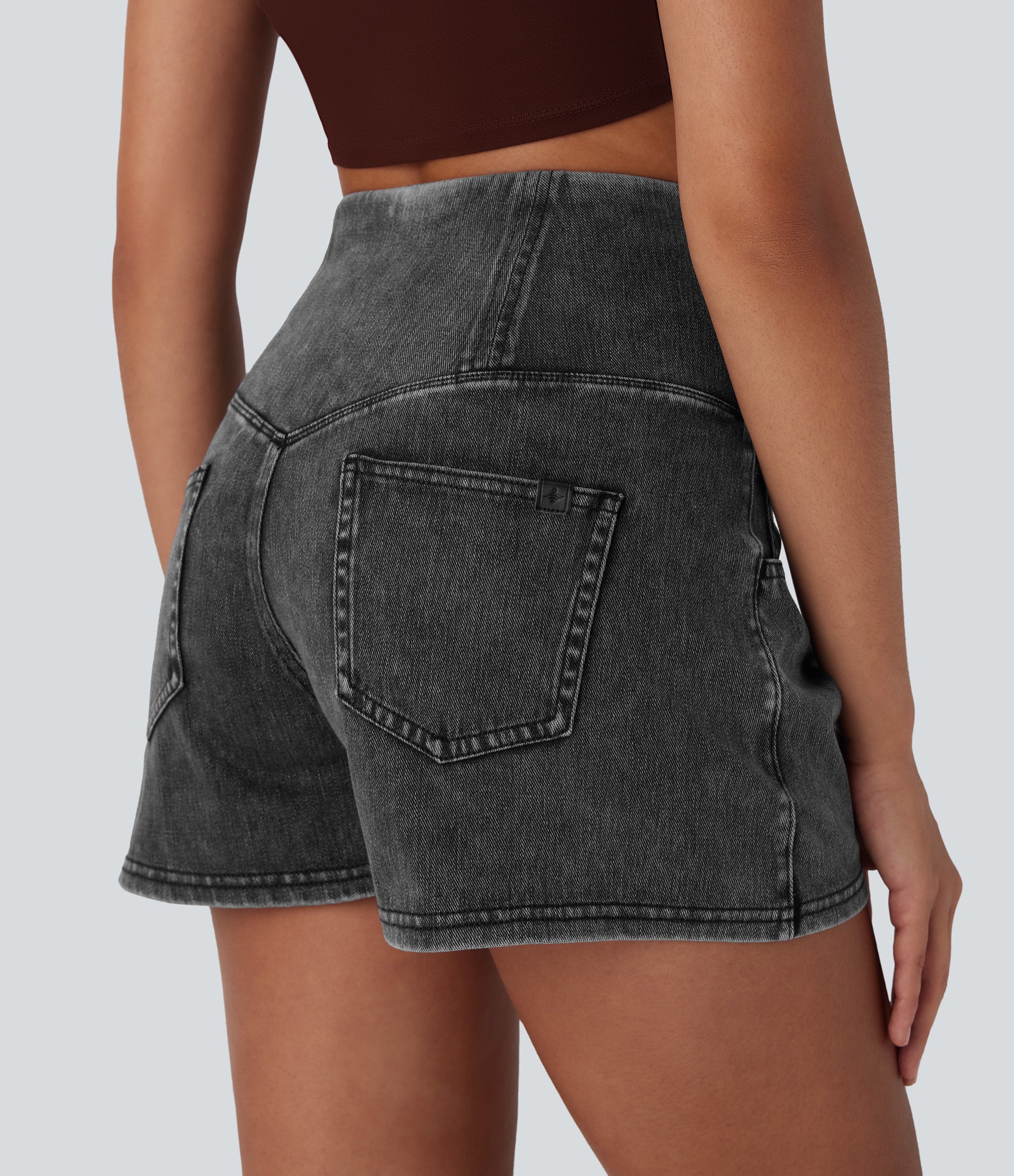FlexTM SoCinched High Waisted Tummy Control Denim Casual Shorts 3'' with Pockets