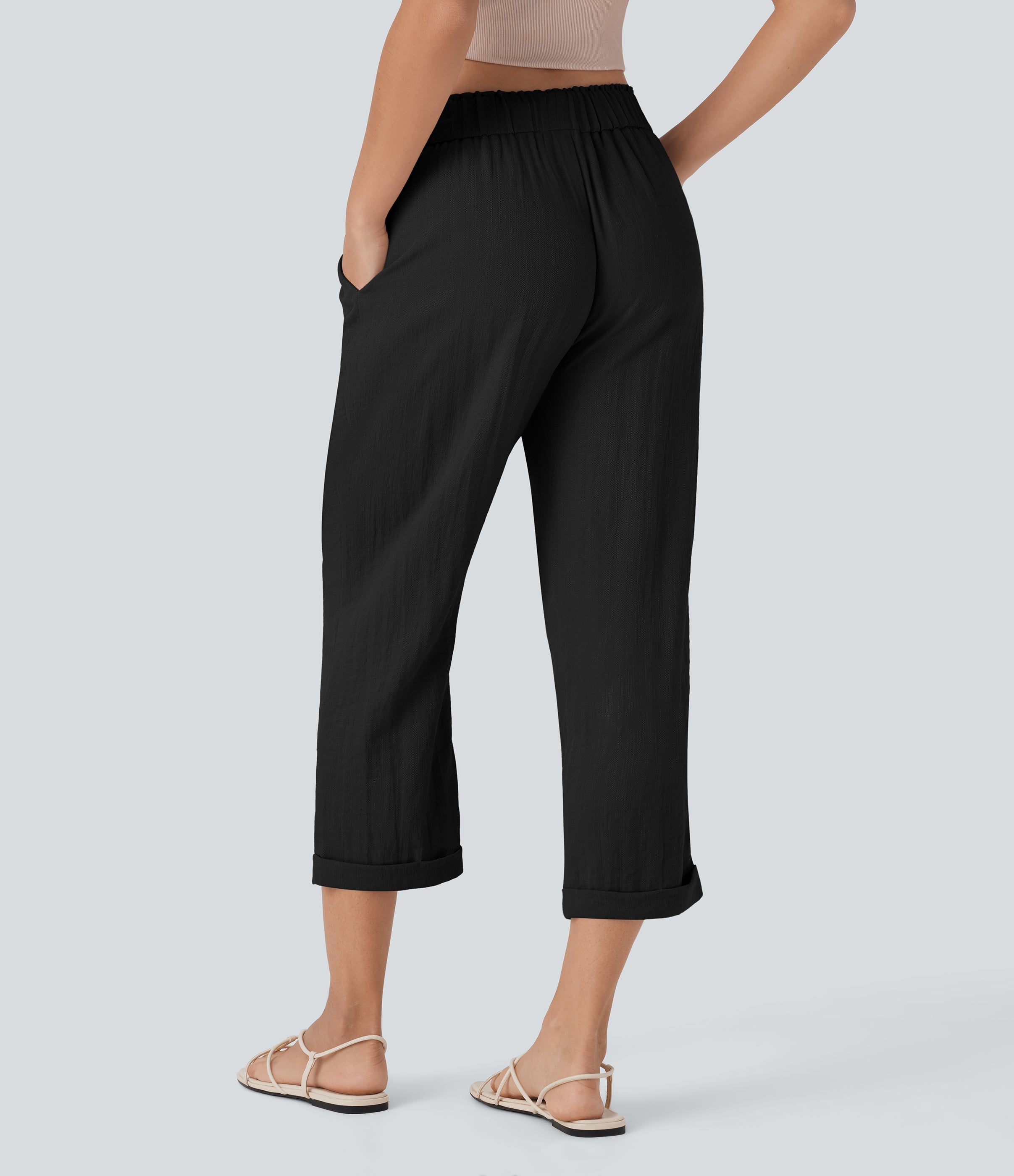 Mid Rise Drawstring Casual Tapered Pants with Pockets