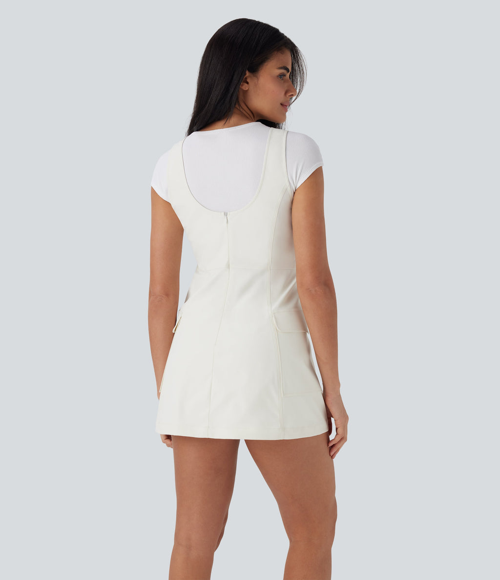 Water Repellent Wear-Resistant 2-Piece Mini Camping Cargo Dress with Pockets