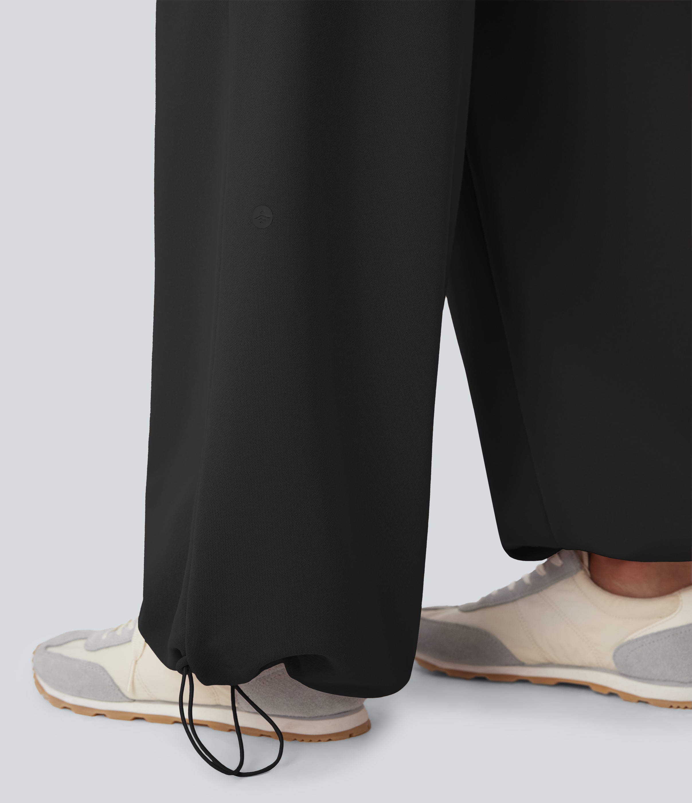 High Waisted Drawstring Cinchable Hem Wide Leg Casual Pants with Pockets