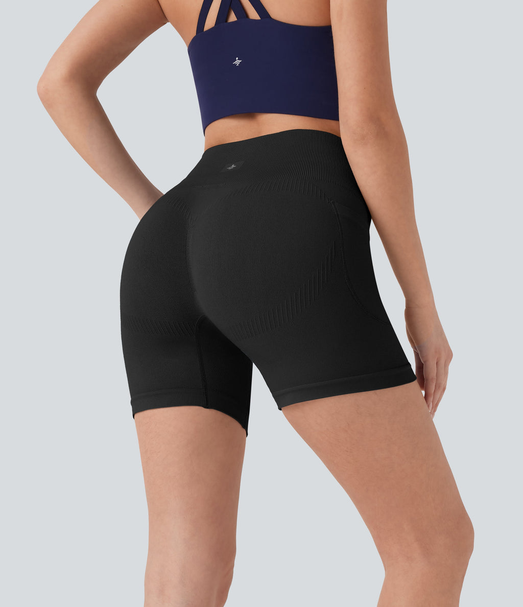 Seamless Flow High Waisted Yoga Biker Shorts 5'' with Pockets