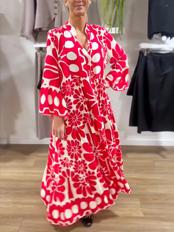 NEW🔥 V Neck Button Printed Dress
