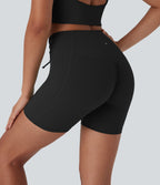 UltraSculptTM High Waisted Drawstring Ruched Yoga Biker Shorts 5'' with Pocket