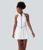 SoftlyZeroTM QuickDry Sleeveless Half Zip Mini Golf Active Dress with Pockets-Golf Tee
