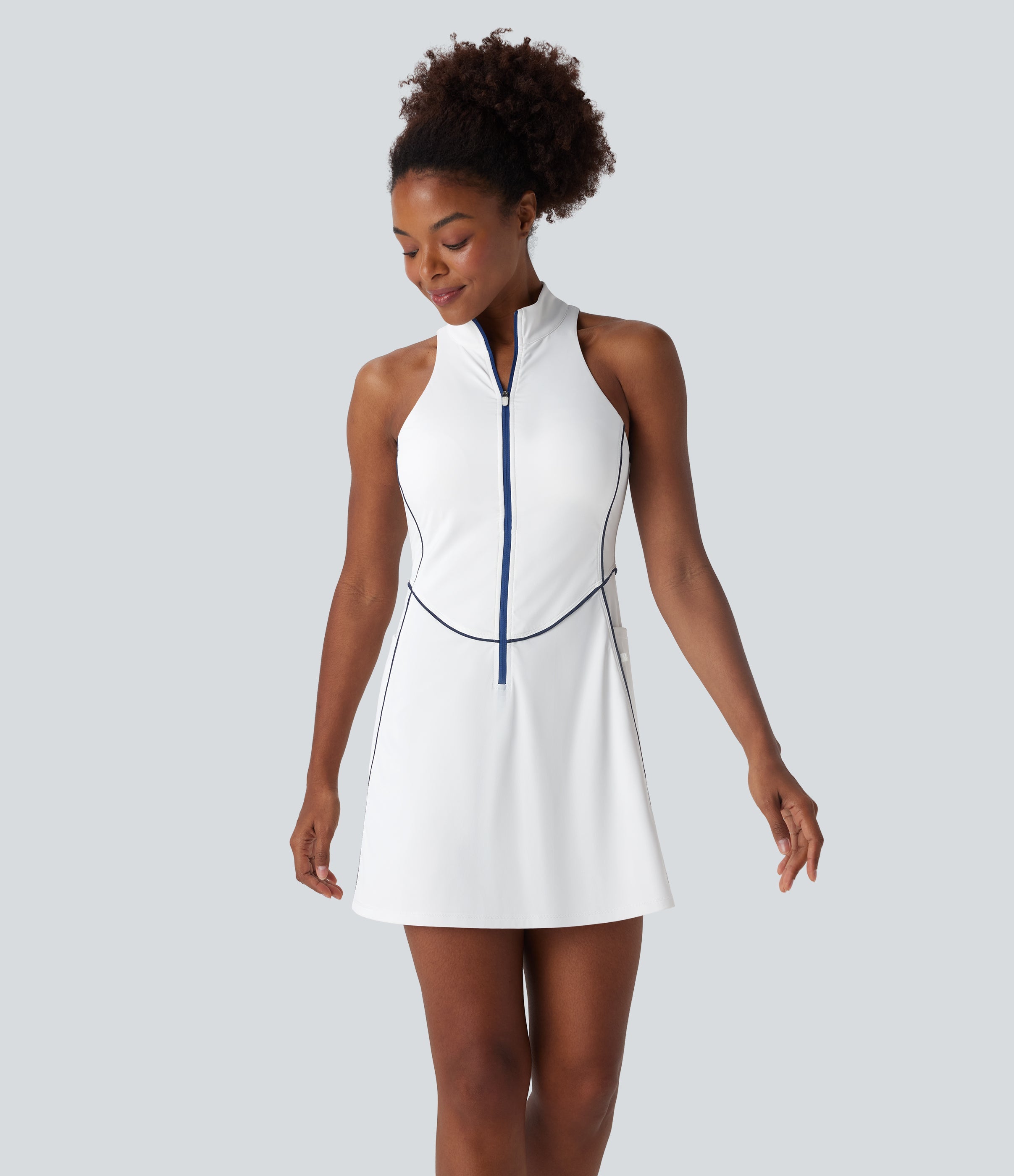 SoftlyZeroTM QuickDry Sleeveless Half Zip Mini Golf Active Dress with Pockets-Golf Tee