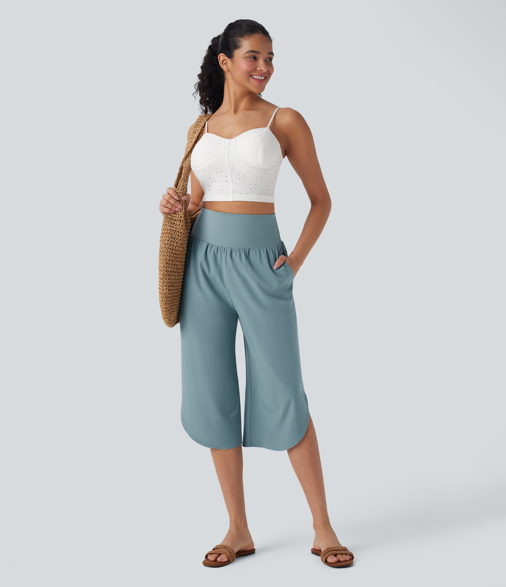 BreezefulTM SoCinched High Waisted Tummy Control Hem Quick Dry Capri Pants with Pockets