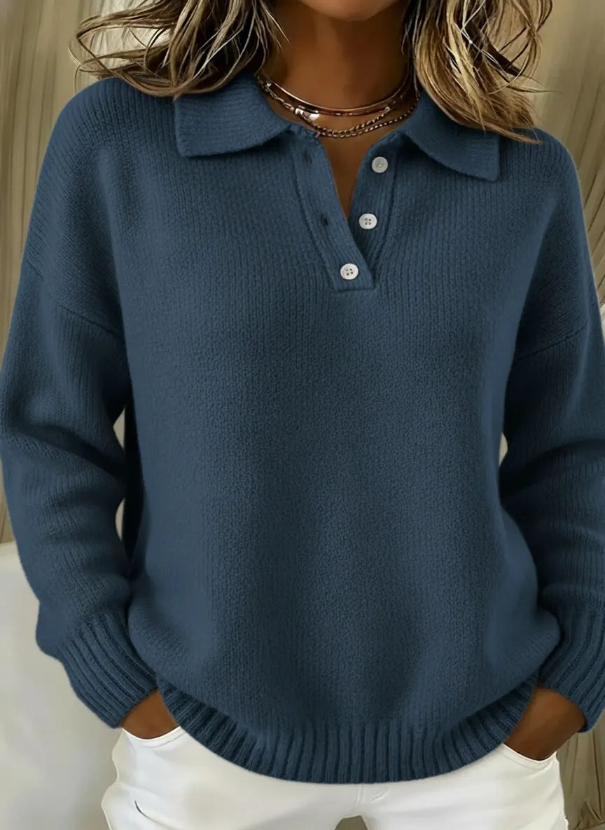 CLEARANCE SALE🔥Classic Polo Neck Button-Down Solid Color Sweater Top