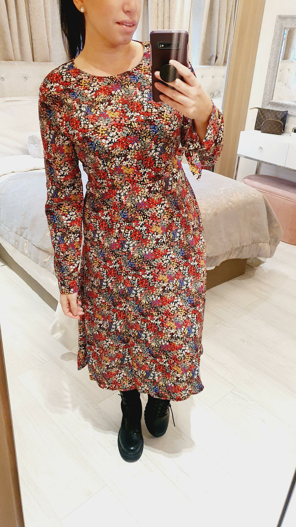 Millie Paisley Floral Detailed Midi Swing Dress