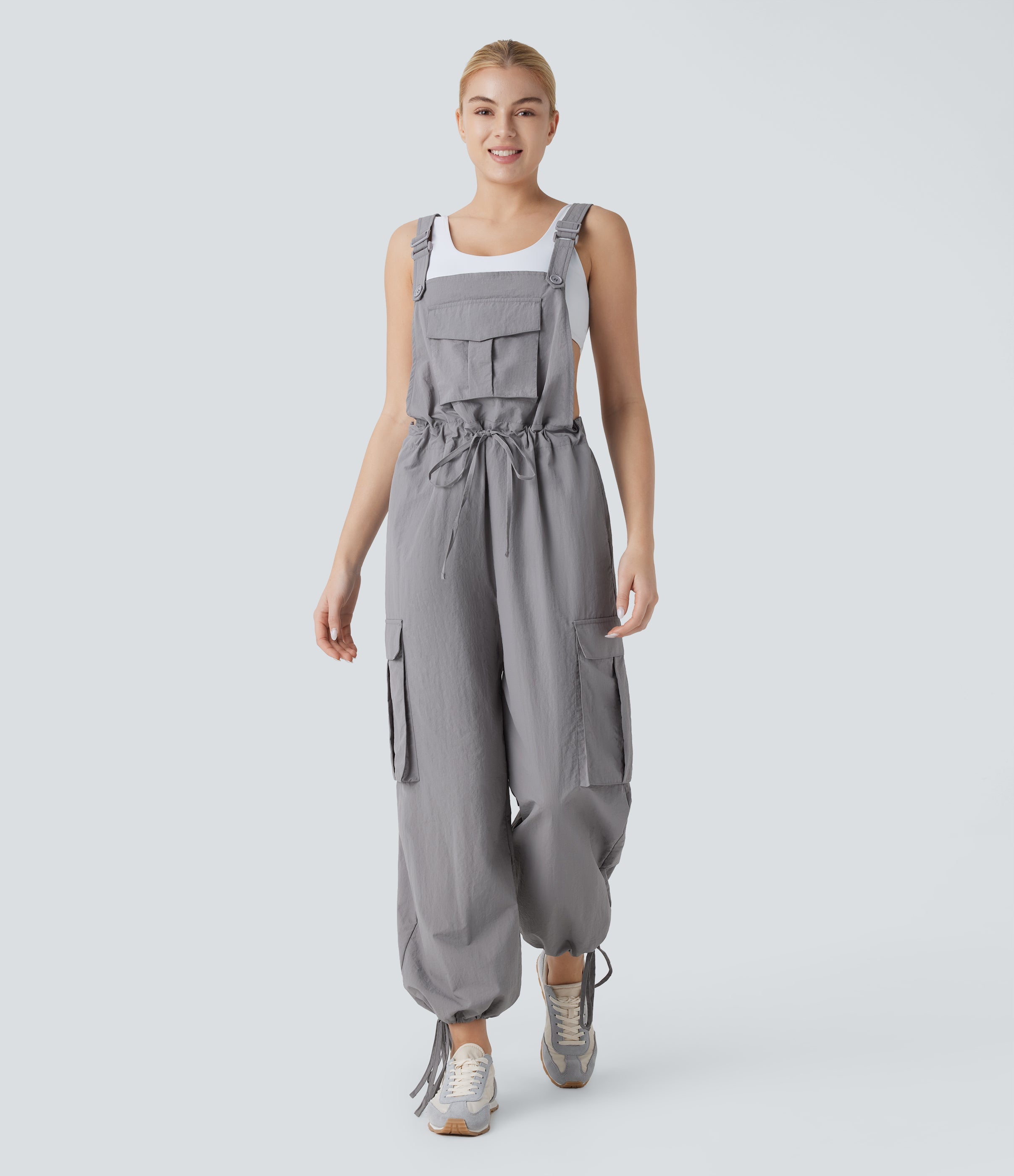 Drawstring  Relax Casual Cargo Overall with Pockets