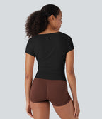 Cowl Neck Short Sleeve Ruched Yoga Top