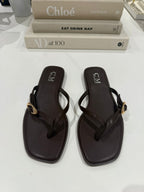 Toe Thong Flat Gold Buckle Sandals (2 Colours)