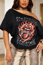 Women Diagonal Collar Printed Casual Top