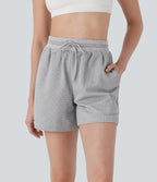 High Waisted Drawstring Waffle Yoga Shorts with Pockets
