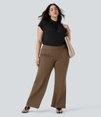 Plus Size FlexTM High Waisted Work Flare Pants with Side Zip Pockets