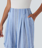 High Waisted Stripe Work Linen-Feel Bermuda Shorts with Pockets