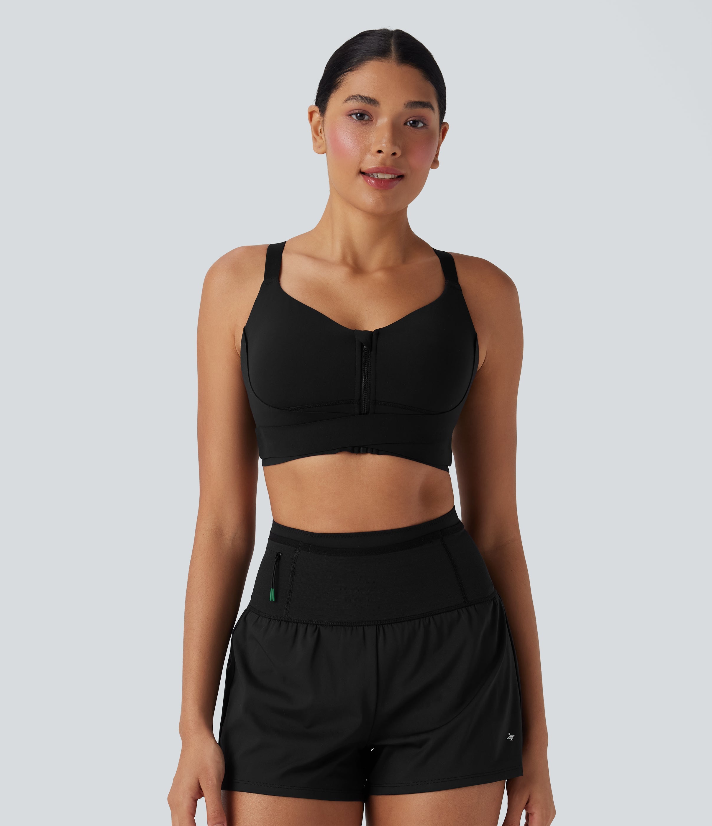 SpeedWaveTM Medium Support Push Up Zipper Adjustable Buckle Quick Dry Running Sports Bra