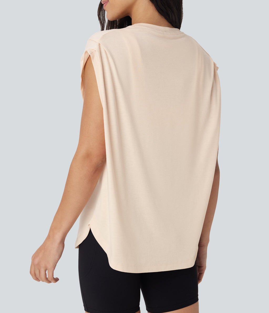 Dropped Shoulder Curved Hem Yoga Sports Top