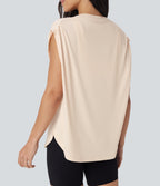 Dropped Shoulder Curved Hem Yoga Sports Top