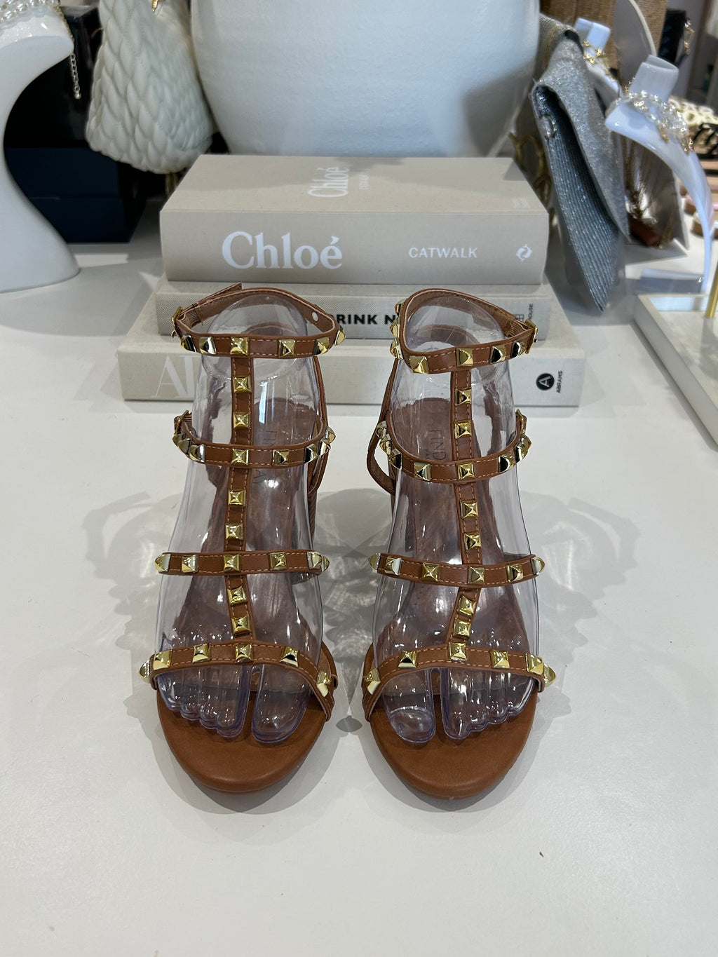 Gold Studded Block Heel Sandal (3 Colours)