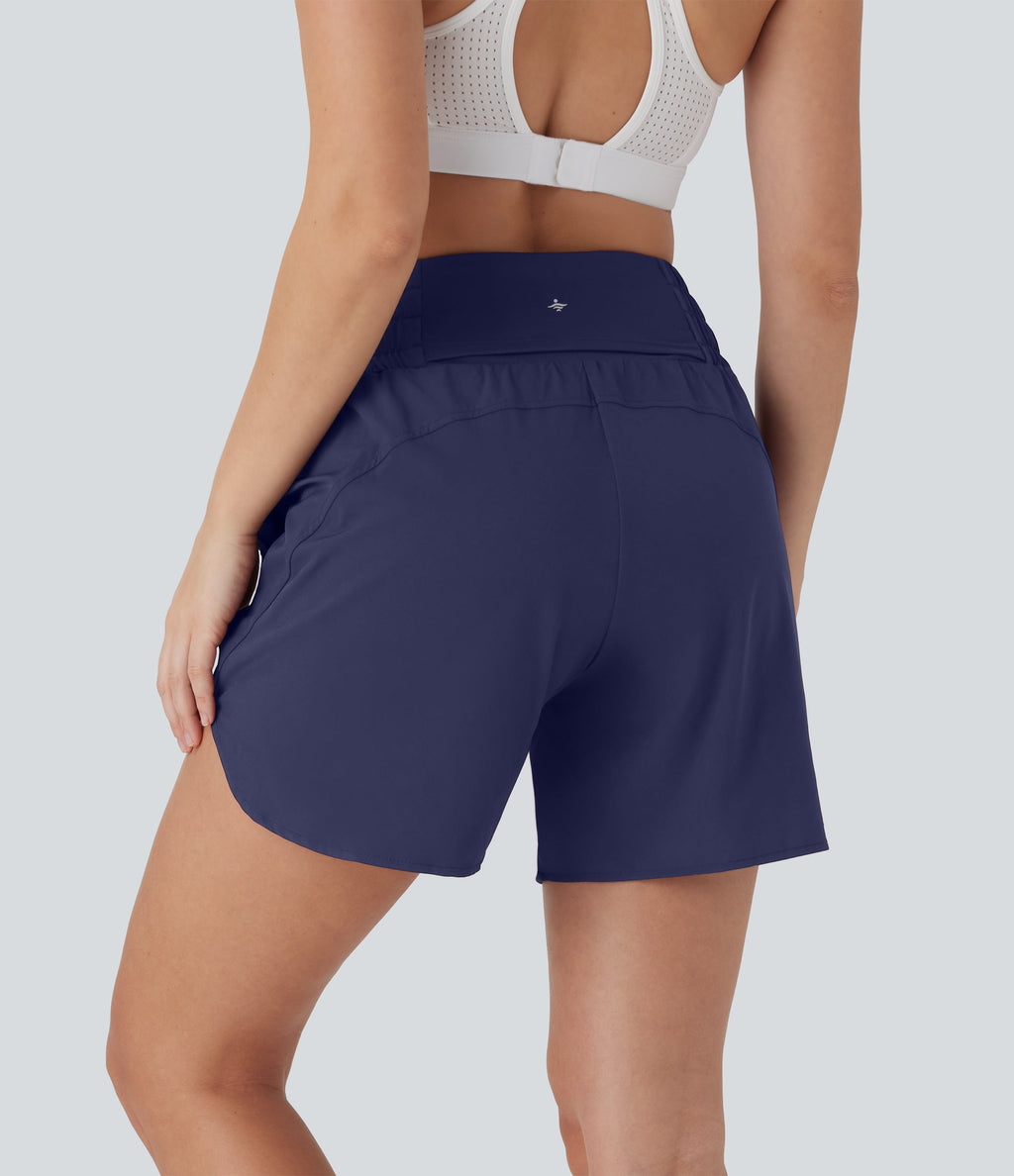 BreezefulTM High Waisted Pockets 2-in-1 Curved Hem Quick Dry Running Shorts 5.5''-Longer Length