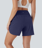 BreezefulTM High Waisted Pockets 2-in-1 Curved Hem Quick Dry Running Shorts 5.5''-Longer Length