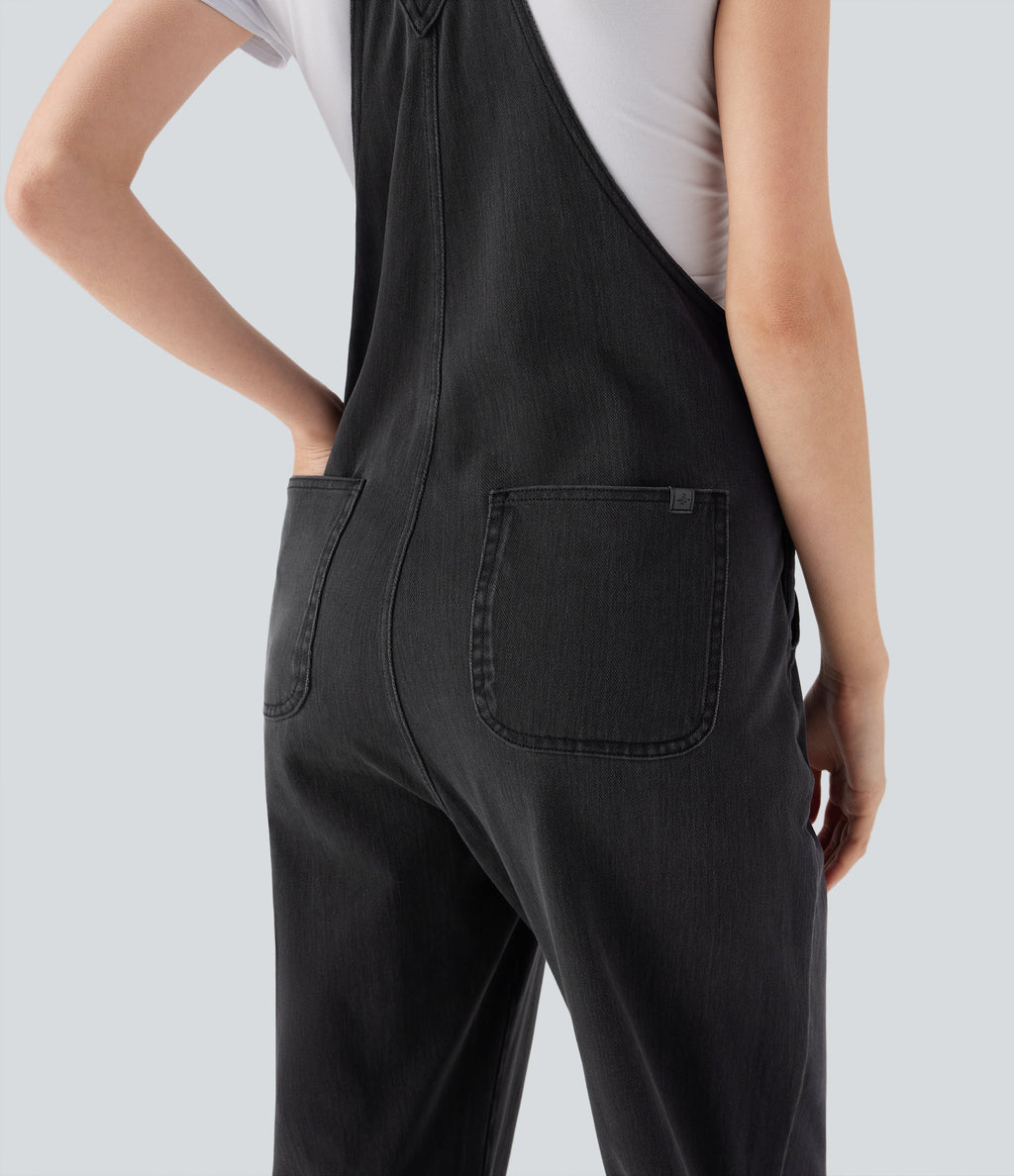FlexTM Straight Leg Denim Casual Overalls with Pockets