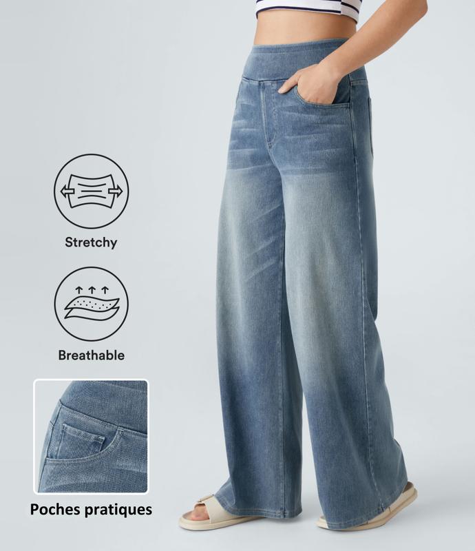 2026🔥FlexTM High Waisted Multiple Pockets Washed Stretchy Knit Casual Bootcut Jeans