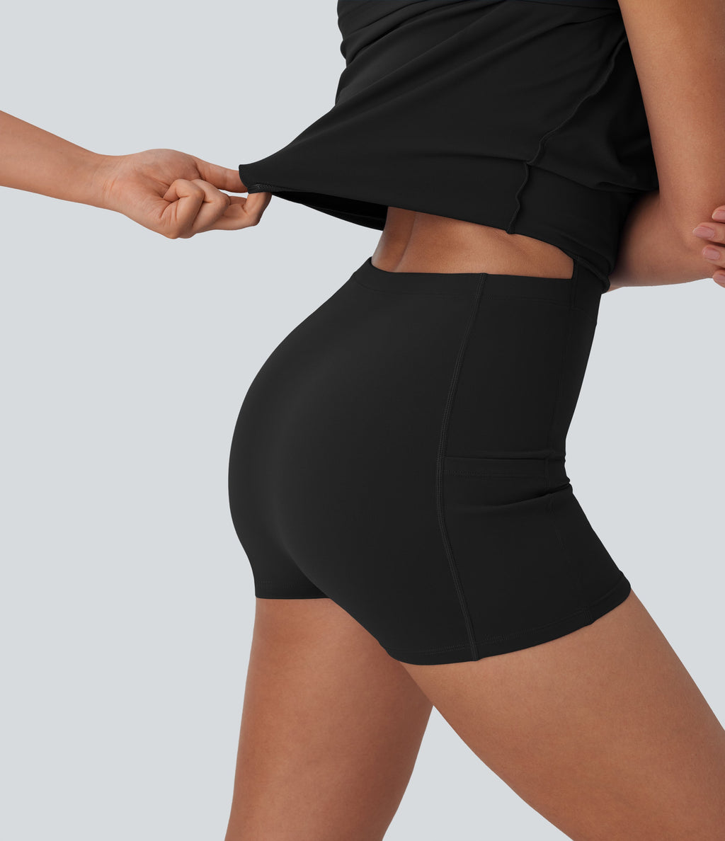 SoftlyZeroTM Plush Push-Up Molded Cups 2-in-1 Yoga Active Dress with Pockets-Easy Peezy-D/DD/DDD/F Cups