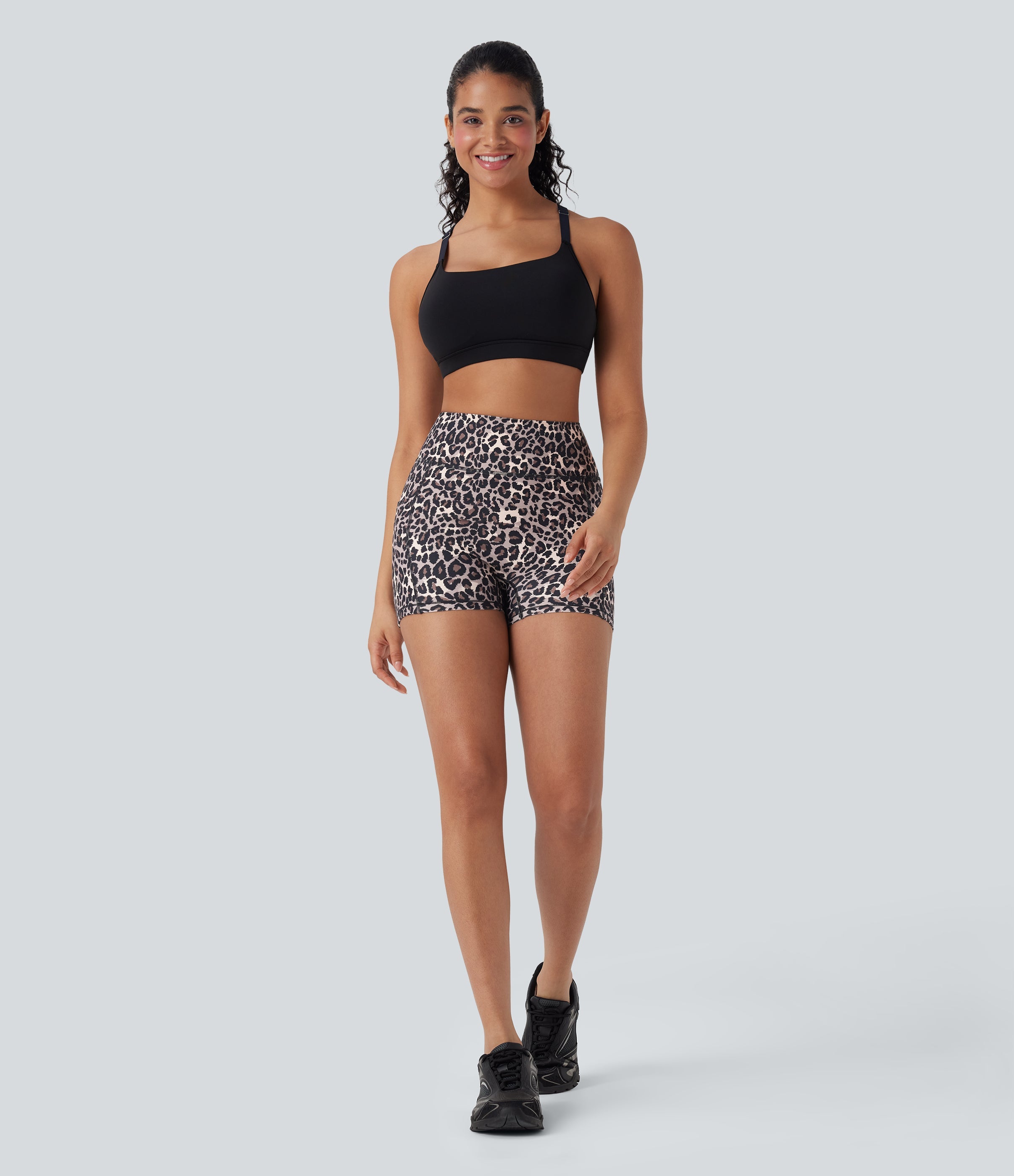 High Waisted Leopard Print Yoga Biker Shorts 3'' with Pockets