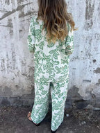 Women's Fashion Two Piece Printed Lapel Button-Down Shirt and Wide-Leg Pants Set