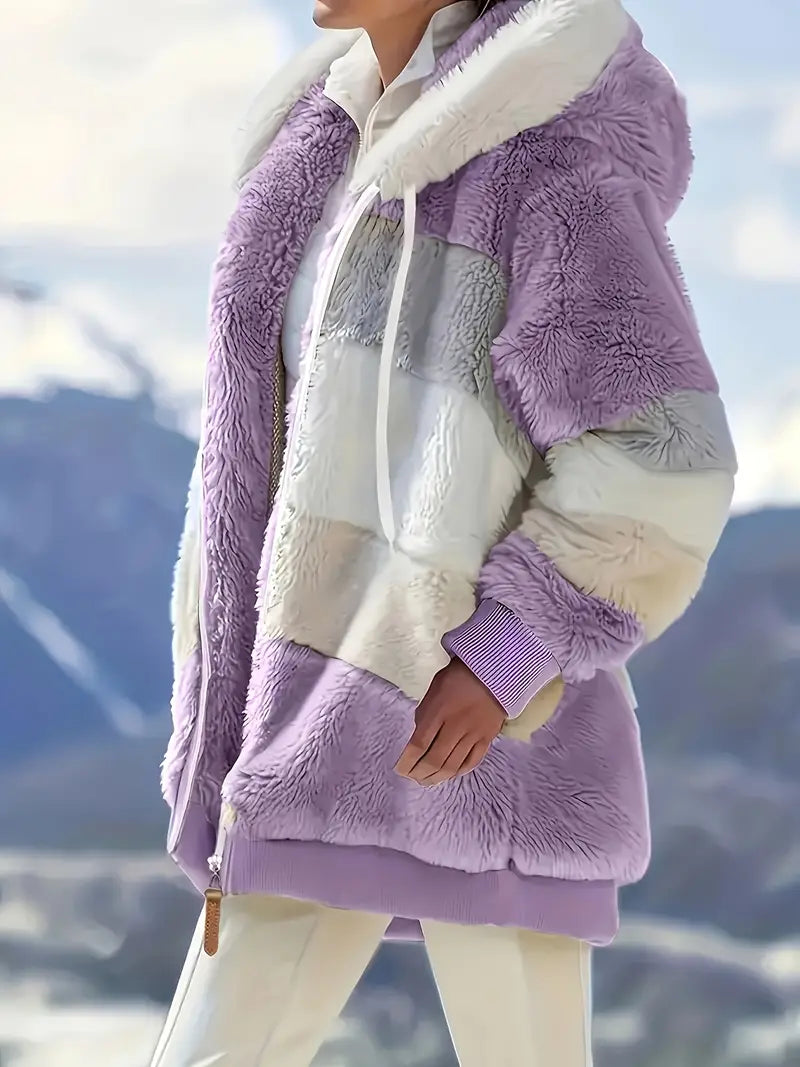 CLEARANCE SALE🔥 Stylish Color Block Fur Jacket