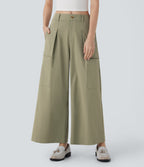 Mid Rise Wide Leg Work Pants with Pockets