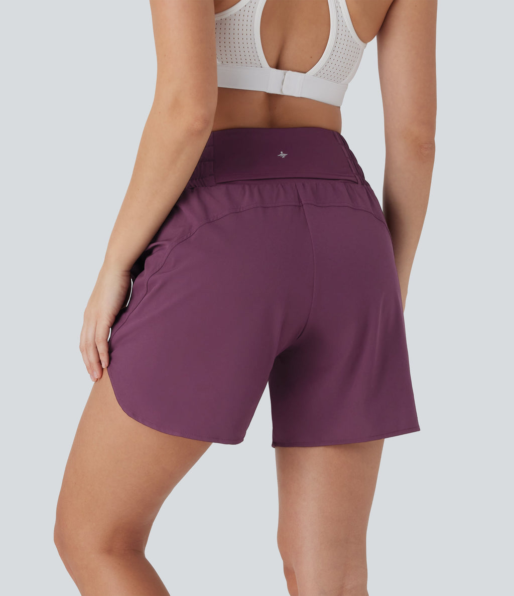 BreezefulTM High Waisted Pockets 2-in-1 Curved Hem Quick Dry Running Shorts 5.5''-Longer Length