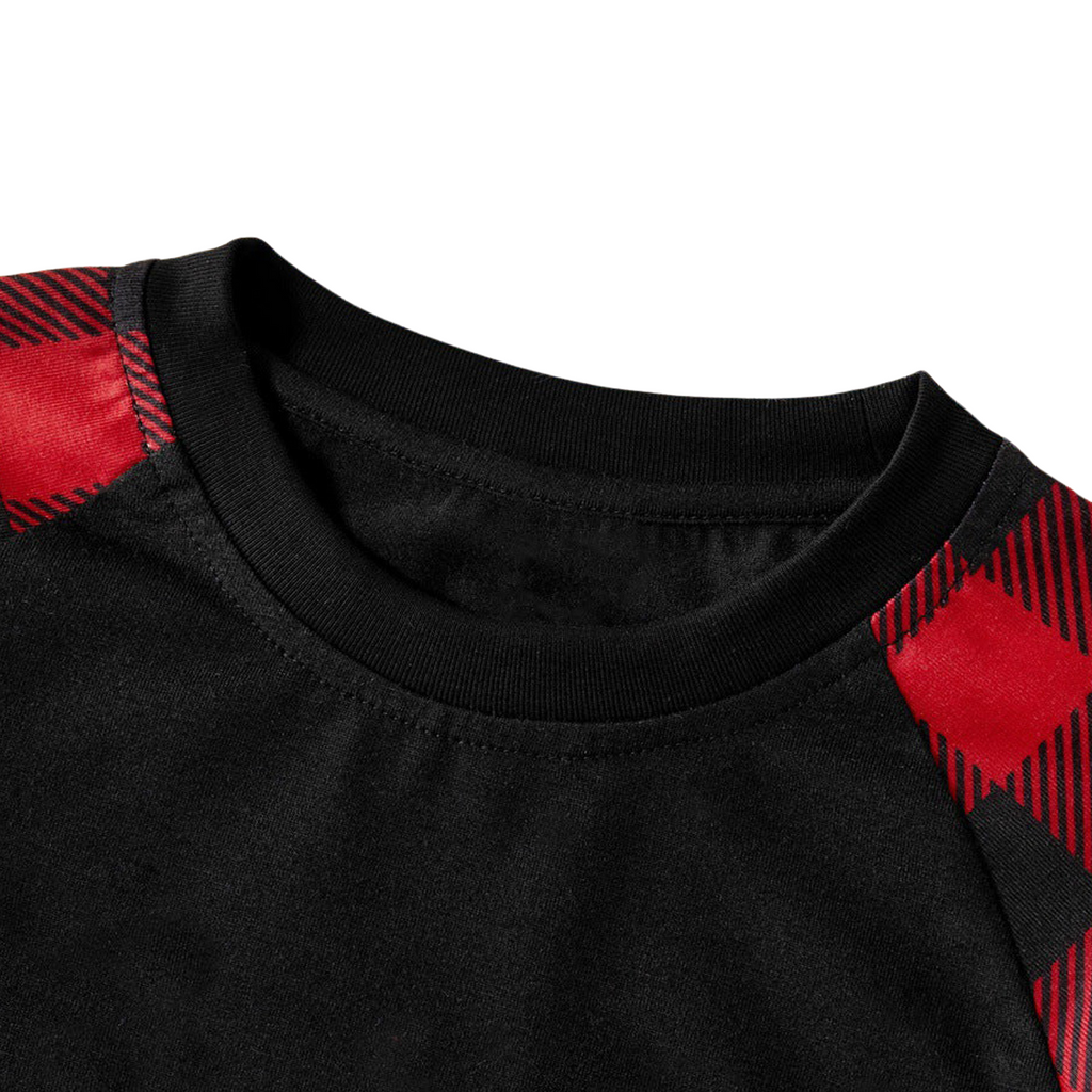"2025 Christmas Crew" Text Print Black & Red Plaid Christmas Matching Pajamas