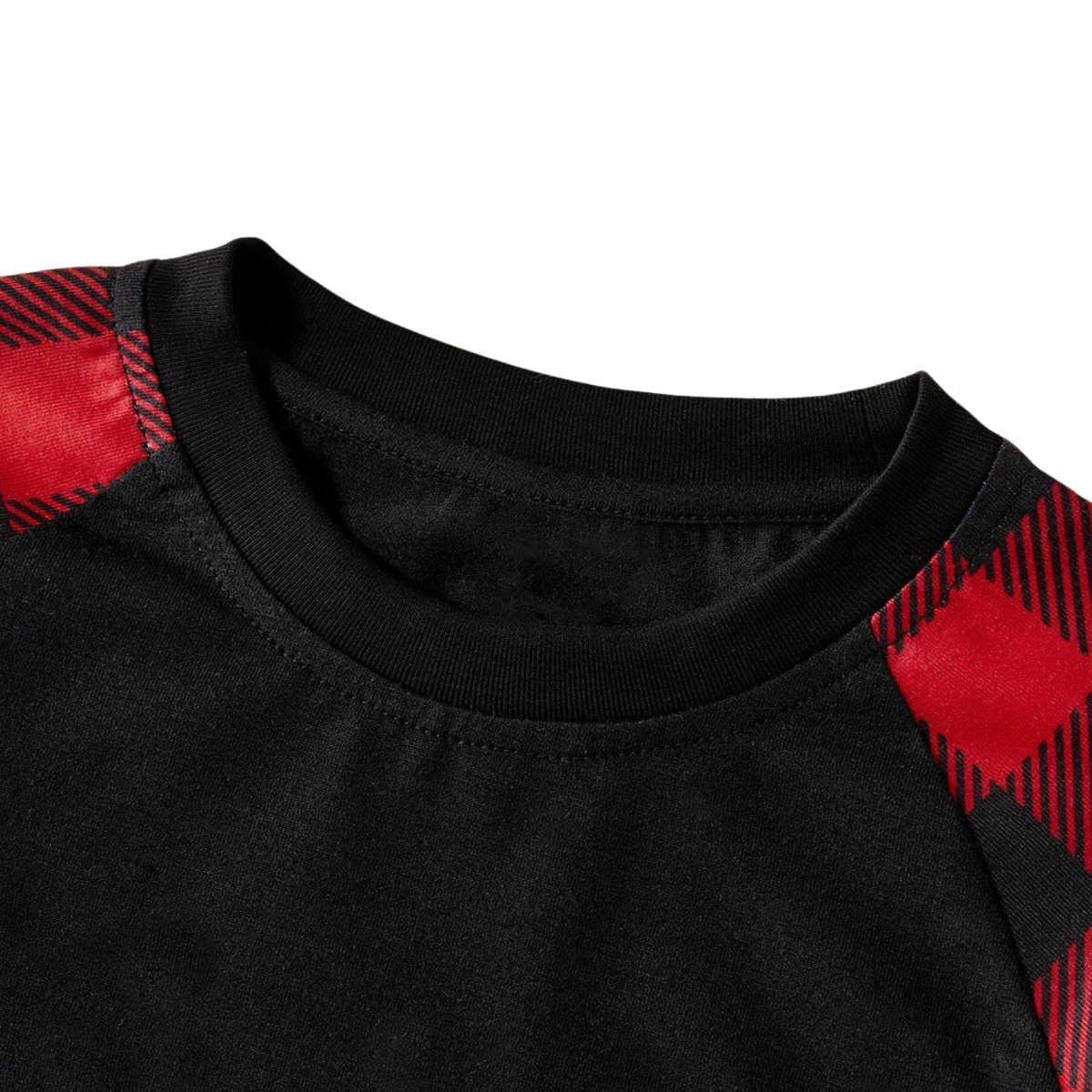 "2025 Christmas Crew" Text Print Black & Red Plaid Christmas Matching Pajamas